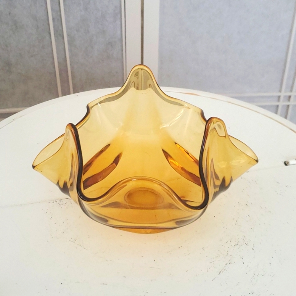 Epic Viking Glass Footed Hankerchief Amber Bowl